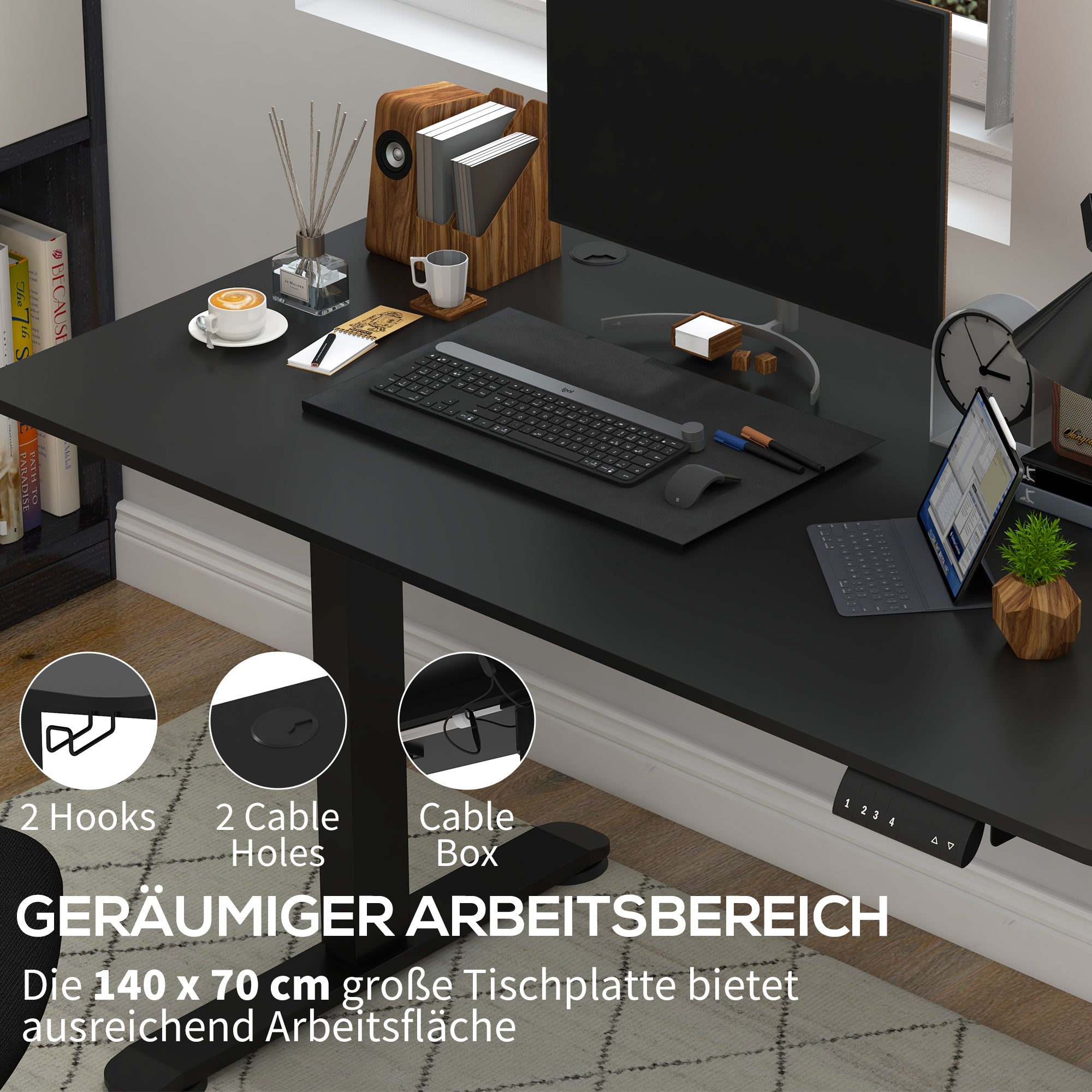 Vinsetto Verstelbaar Zit-Stabureau Computertafel, 140 cm x 70 cm x 116 cm, Zwart