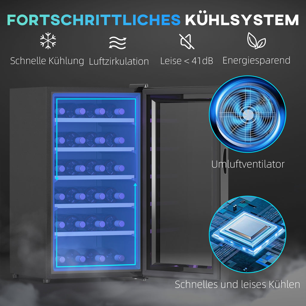 HOMCOM Wijnkoelkast voor 41 Flessen, 91 Liter Capaciteit, Drankenkoelkast met LED-Display en Touchscreen, Zwart