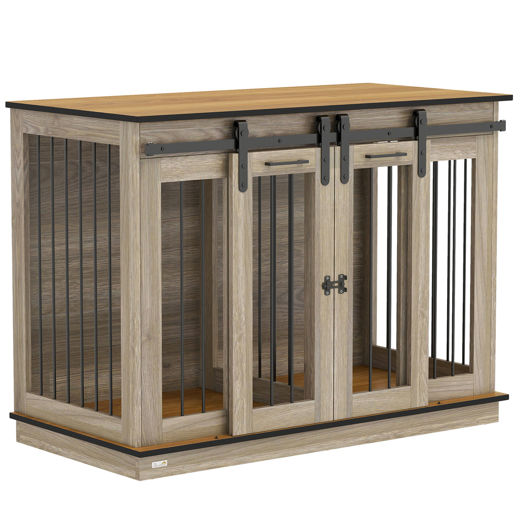 PawHut hondenkooi met 2 deuren, hondenbox, rustiek design, vergrendelbaar, bruin