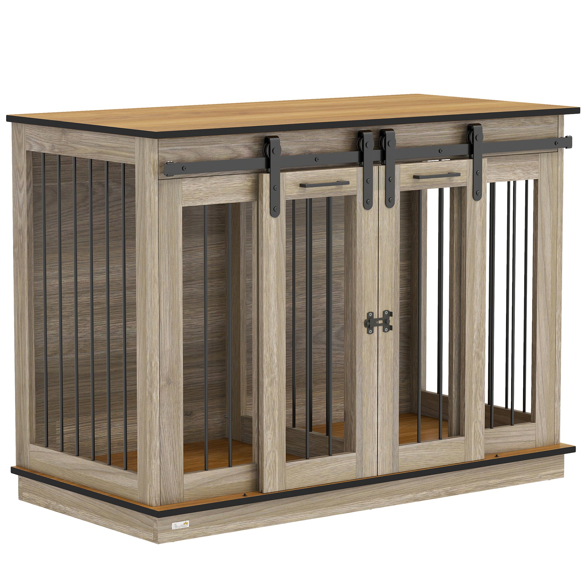 PawHut hondenkooi met 2 deuren, hondenbox, rustiek design, vergrendelbaar, bruin