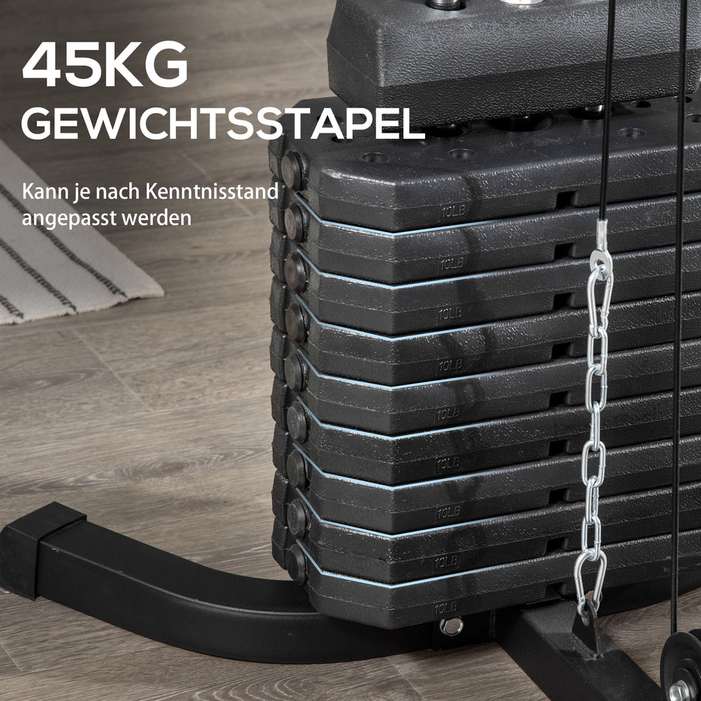 HOMCOM Krachtstation met 45 kg Gewichtsblok 180 x 108 x 200 cm Staal Zwart