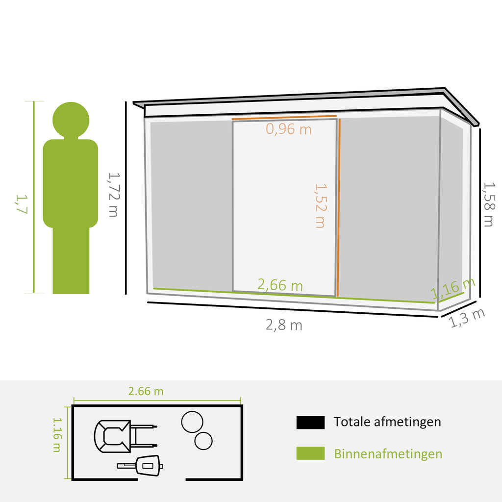 Outsunny Tuinhuis tuinhuisje met schuifdeur raam buiten staal lichtgroen