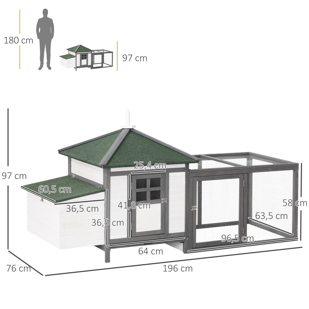 PawHut Kippenhok met ren kippenhuis kippenhok legnest massief houten stok