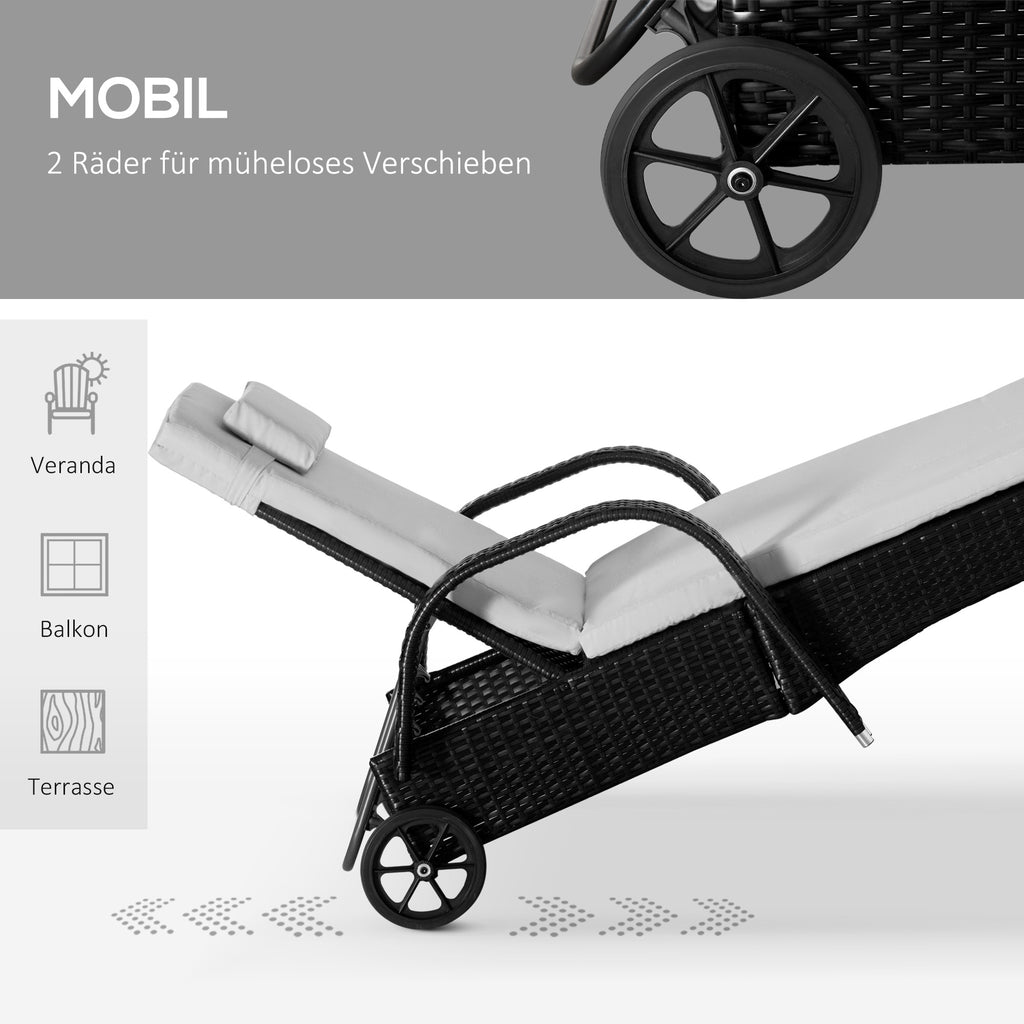 Outsunny® ligstoel tafel set van 3 tuinmeubelen ligbank voor buiten poly-rotan + metaal zwart