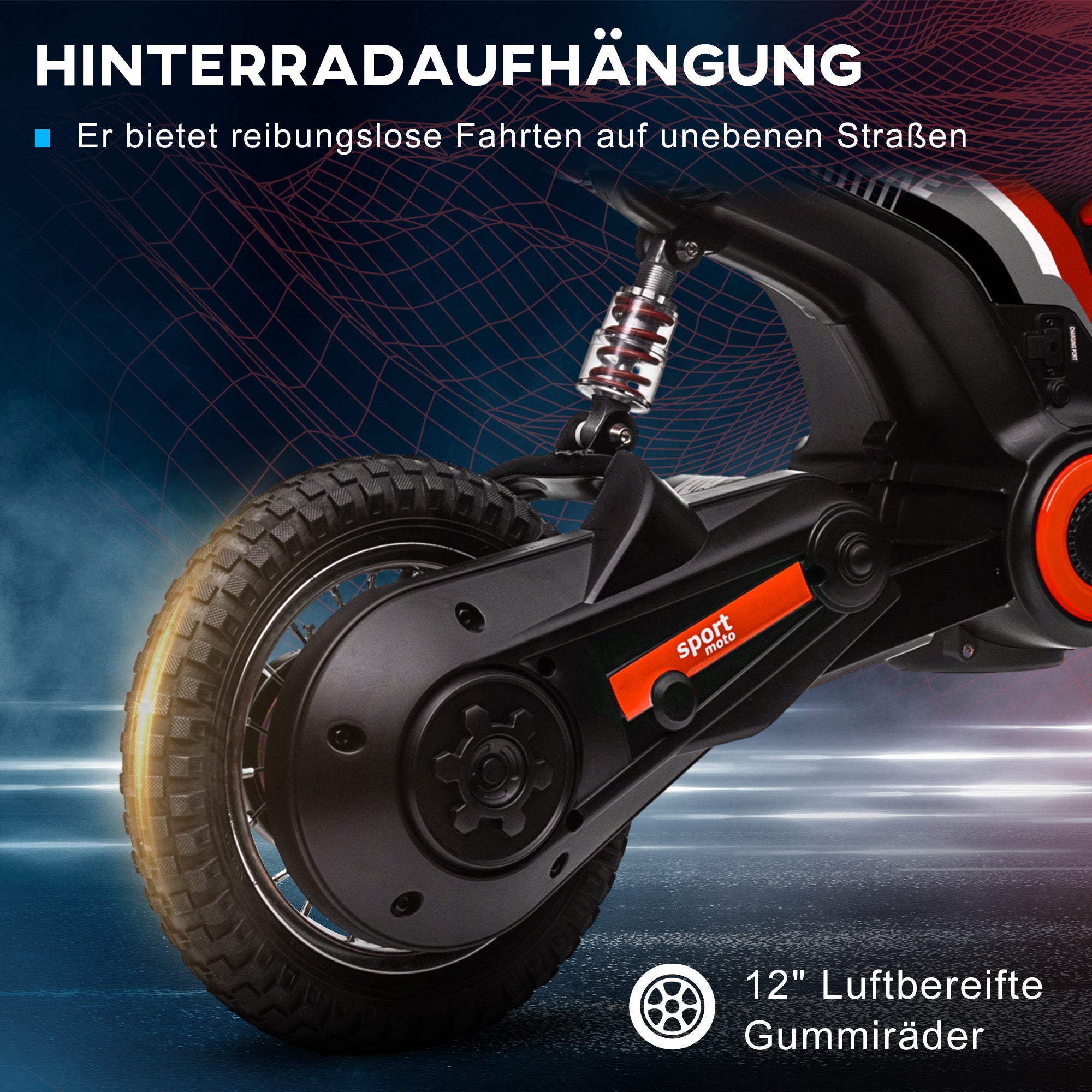HOMCOM Elektrische Kindermotorfiets, 24V met Toeter en Verlichting, Draaigashendel, 8-16 km/u, 8-12 Jaar, Rood