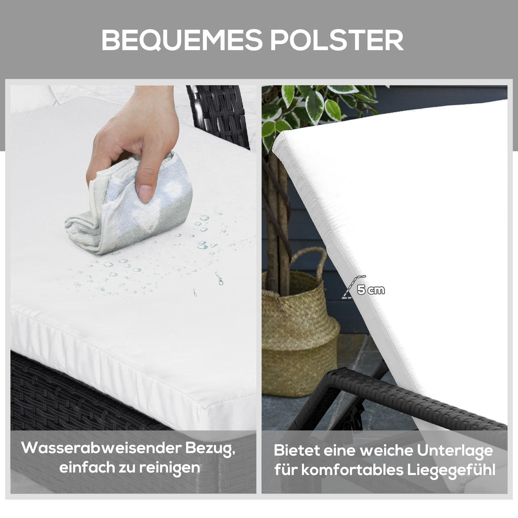 Outsunny® ligstoel tafel set van 3 tuinmeubelen ligbank voor buiten poly-rotan + metaal zwart