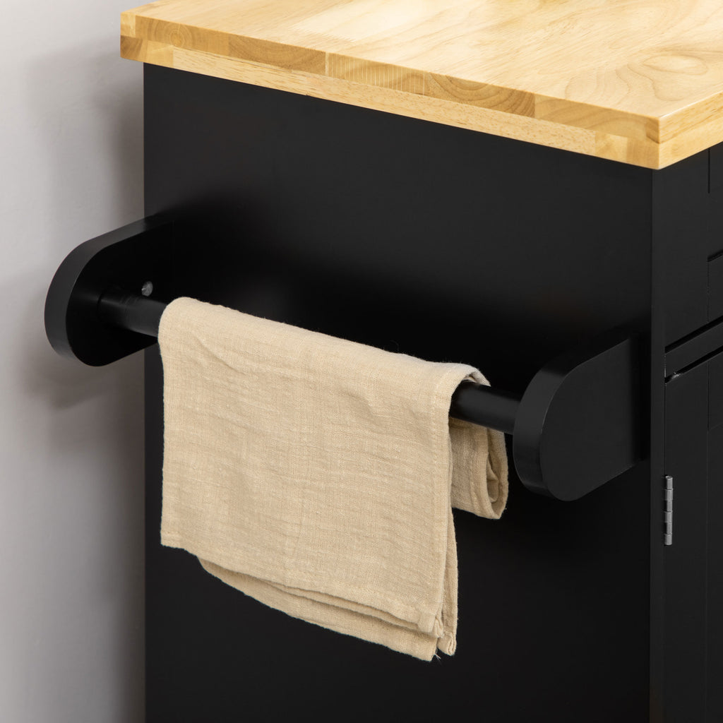 HOMCOM Keukentrolley Serveerwagen Keukenblok, 1 Kruidenrek, 1 Handdoekhouder, 109 cm x 40 cm x 89 cm, Zwart