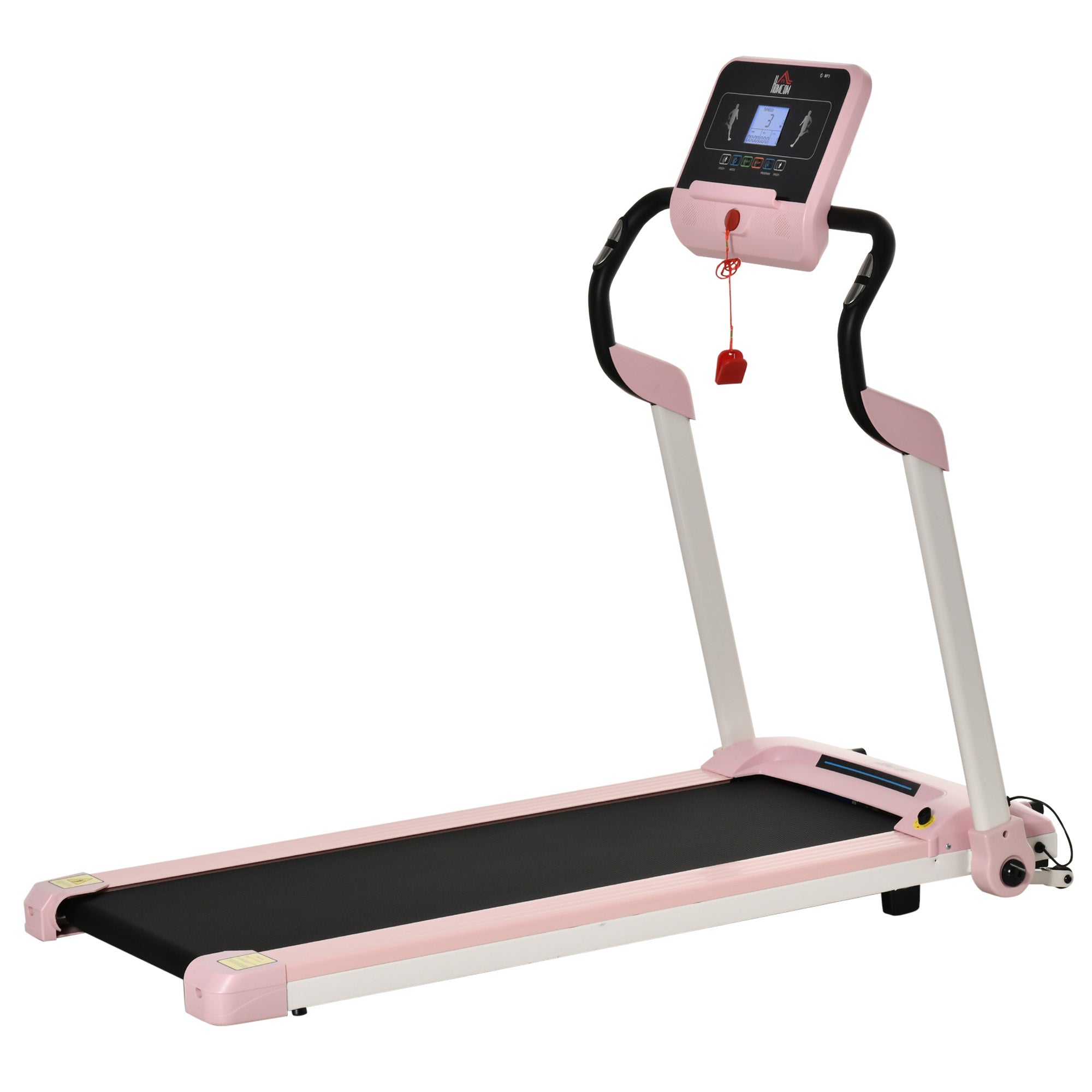 HOMCOM loopband opvouwbaar elektrisch 400 W 1-12 km/u 1.5HP mobiele telefoon houder roze