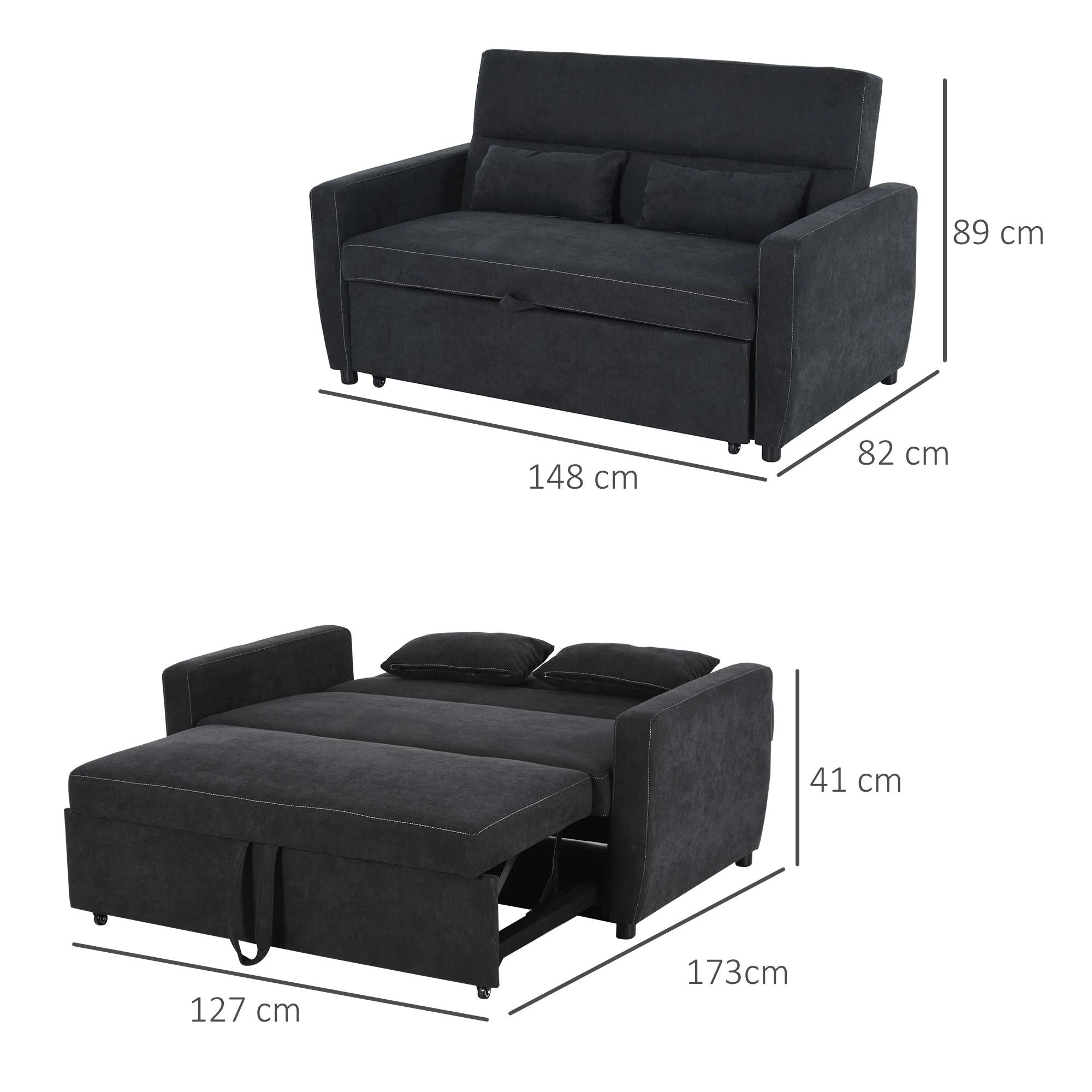 HOMCOM slaapbank, opklapbare bank, 2-zits stoffen bank, slaapbank, bank met slaapfunctie, bankstel, verstelbare hoek 148 x 82 x 89 cm