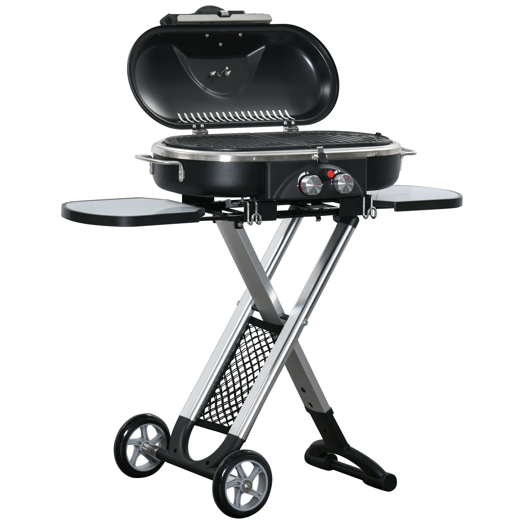Outsunny Grillkar, inklapbaar, opbergrek, vetopvangbak, roestvrij, aluminium, 100 x 41,6 x 82,5 cm, zwart/zilver