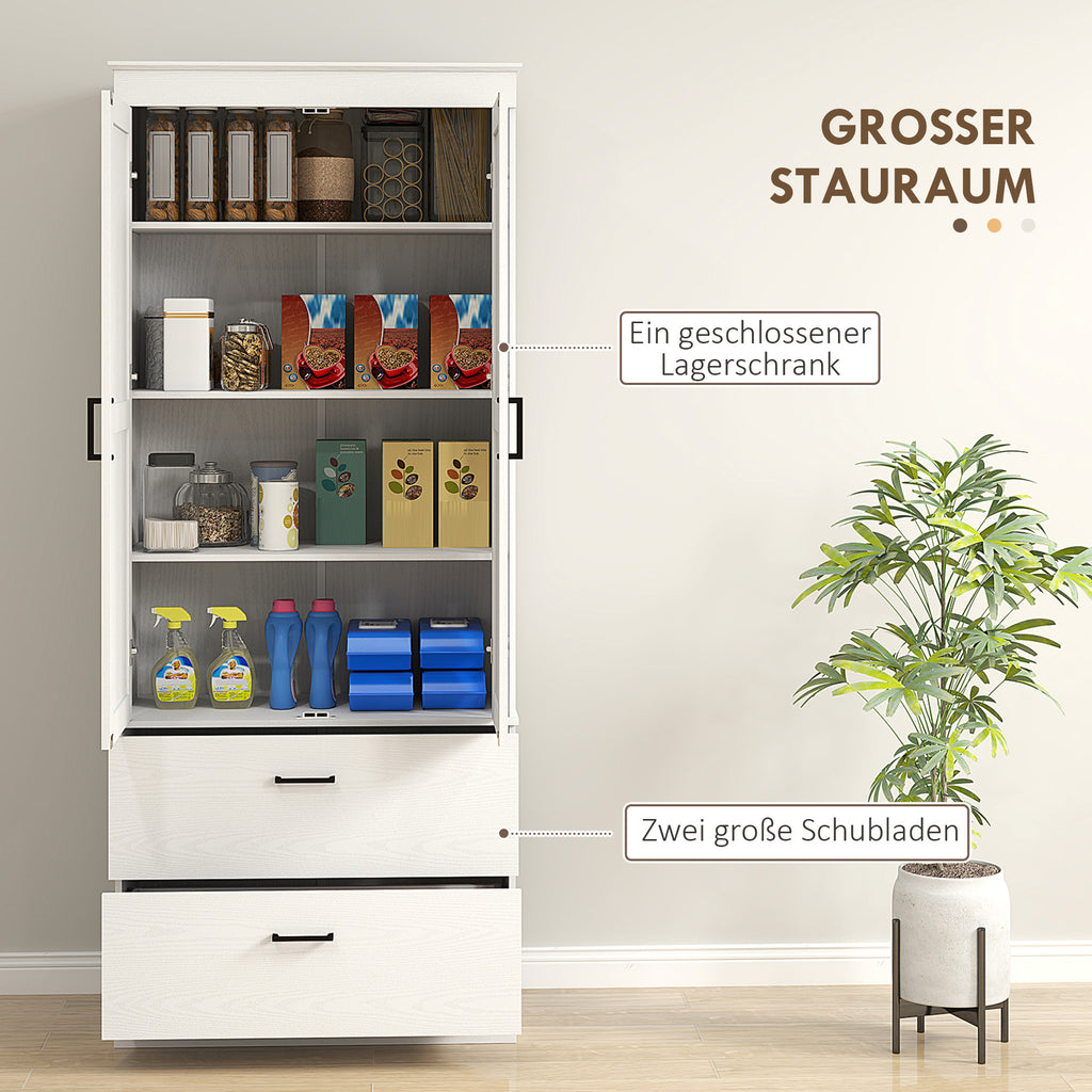 HOMCOM Vrijstaande Keukenkast met Verstelbare Schappen en Twee Brede Laden voor Woonkamer, Keuken, Wit