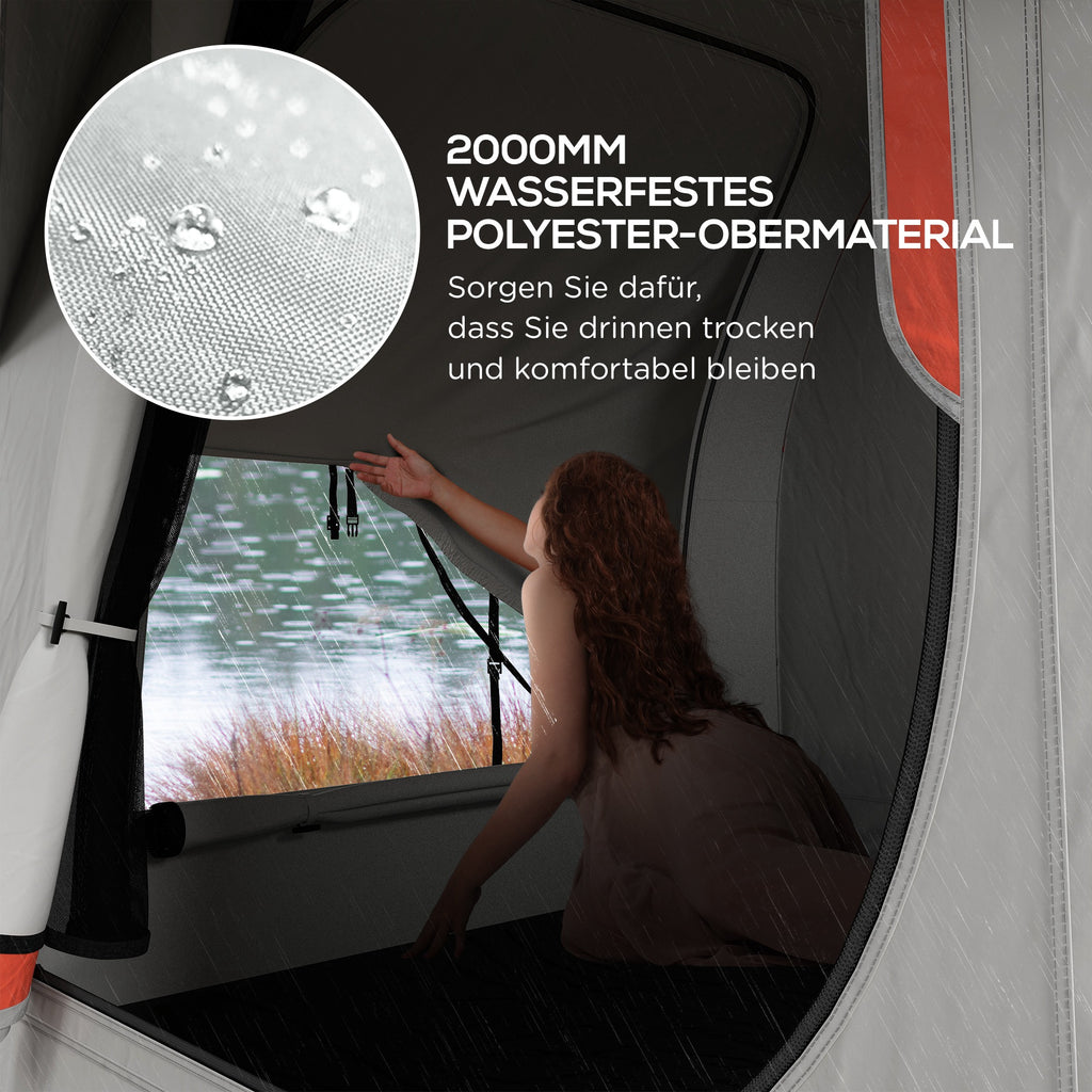 Outsunny Auto Tent Kampeertent, 3 deuren, weerbestendig, 239cm x 210cm x 210cm, Oranje + Grijs