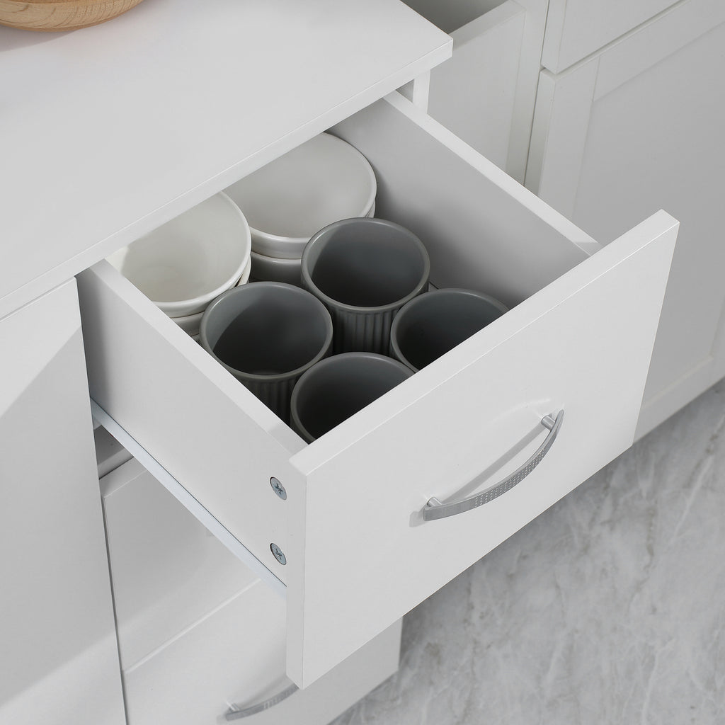 HOMCOM Keukenkast, Buffet, 3 Laden, 3 Planken, Veel Opbergruimte, 89x39,5x168cm, Wit