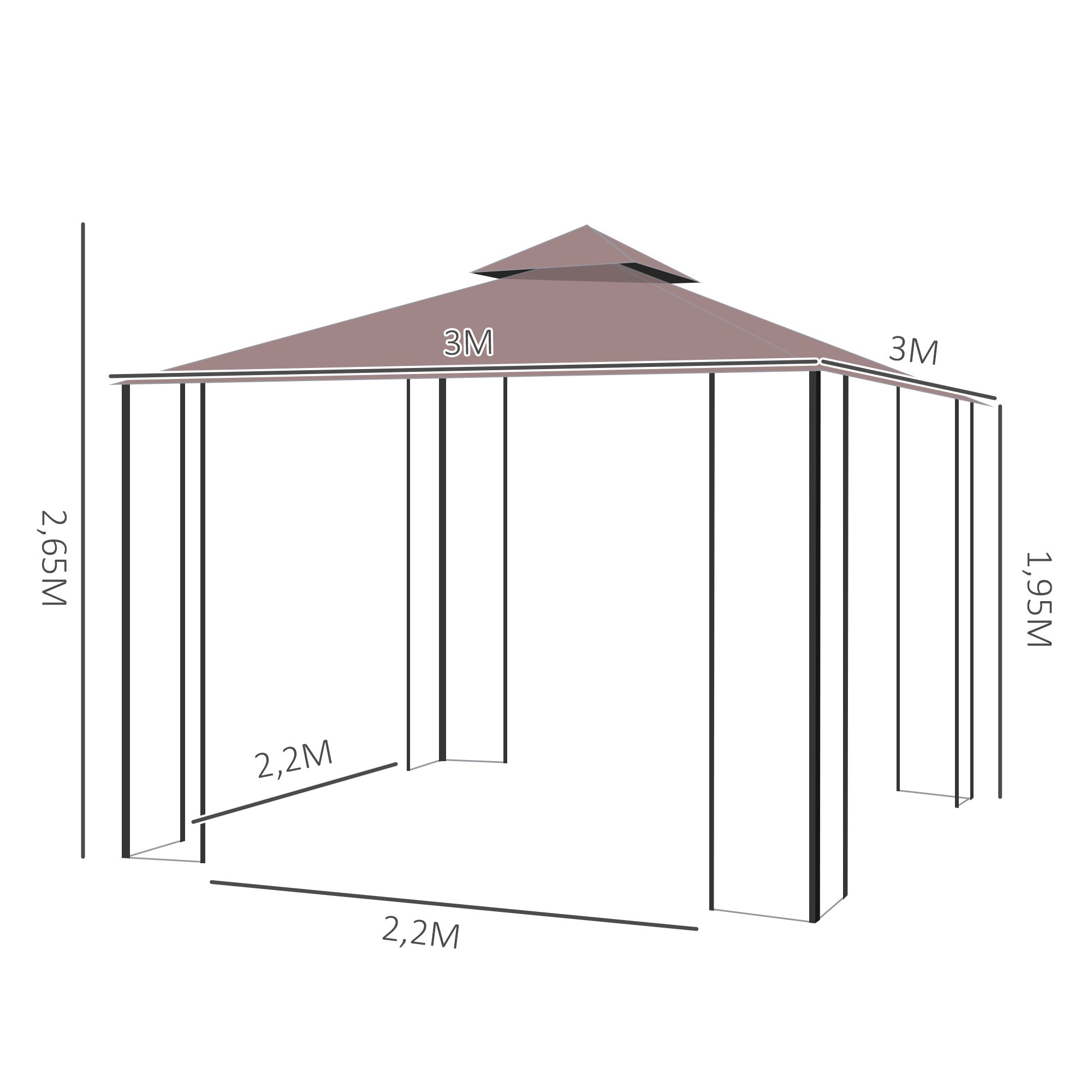 Outsunny Partytent in de tuin partytent paviljoen tuintent feesttent dubbel dak 3 x 3 m bruin
