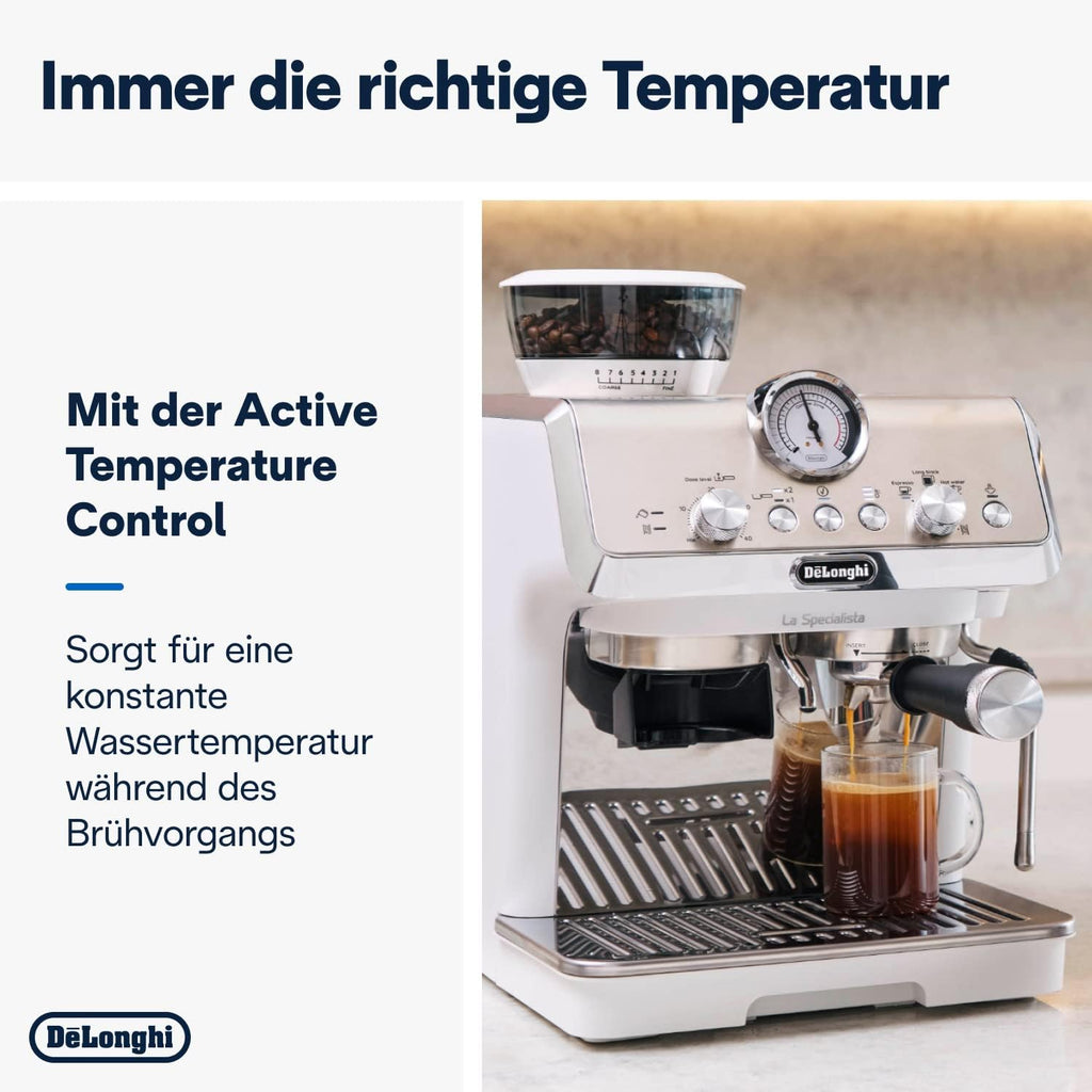 De'Longhi La Specialista Arte EC9155. MB Machine met zeven dragers, espressomachine met molen, 8 malingen, 15 bar, 3 temperaturen, melkopschuimmondstuk, 1300 W, tank van 1,5 l, roestvrij staal/zwart incl. barista-kit