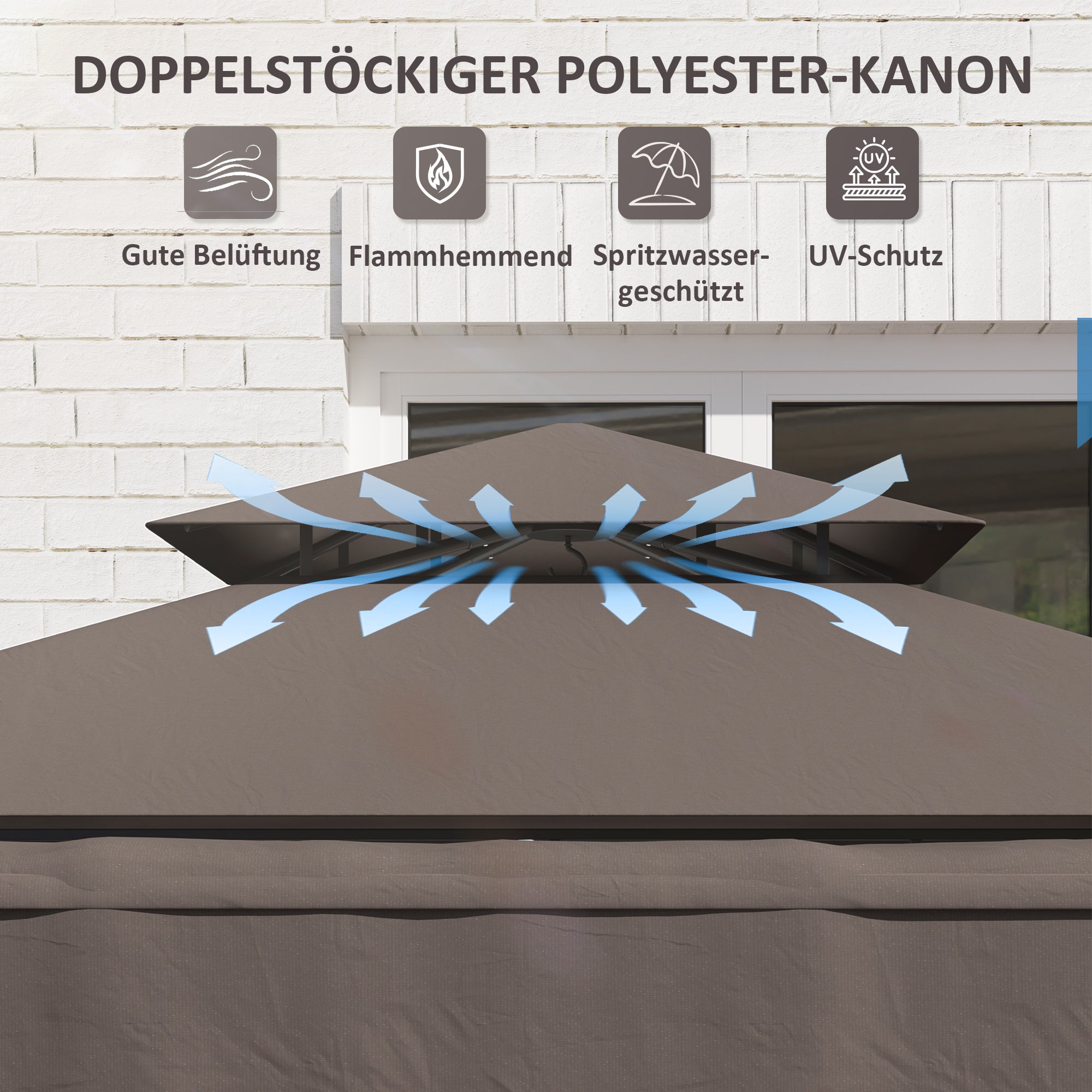 Outsunny Grillpaviljoen 242x149x248 cm Waterafstotend Vlamvertragend Tuinpaviljoen met Dubbellagig Dak Koffie
