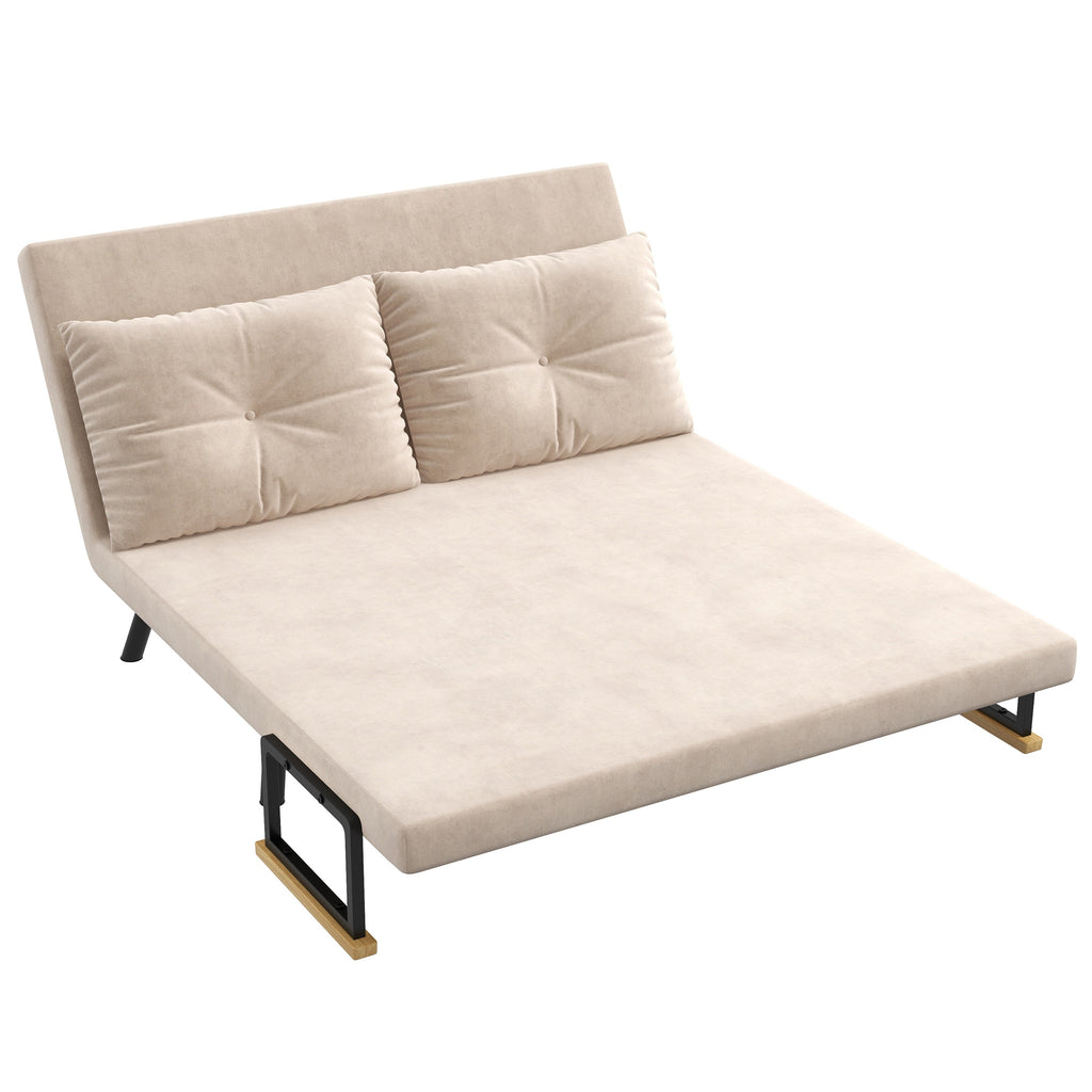 HOMCOM Slaapbank 2-zitsbank Fluweelbank, Slaapfunctie, incl. 2 kussens, Fluweel Optiek, Natuur + Beige + Zwart