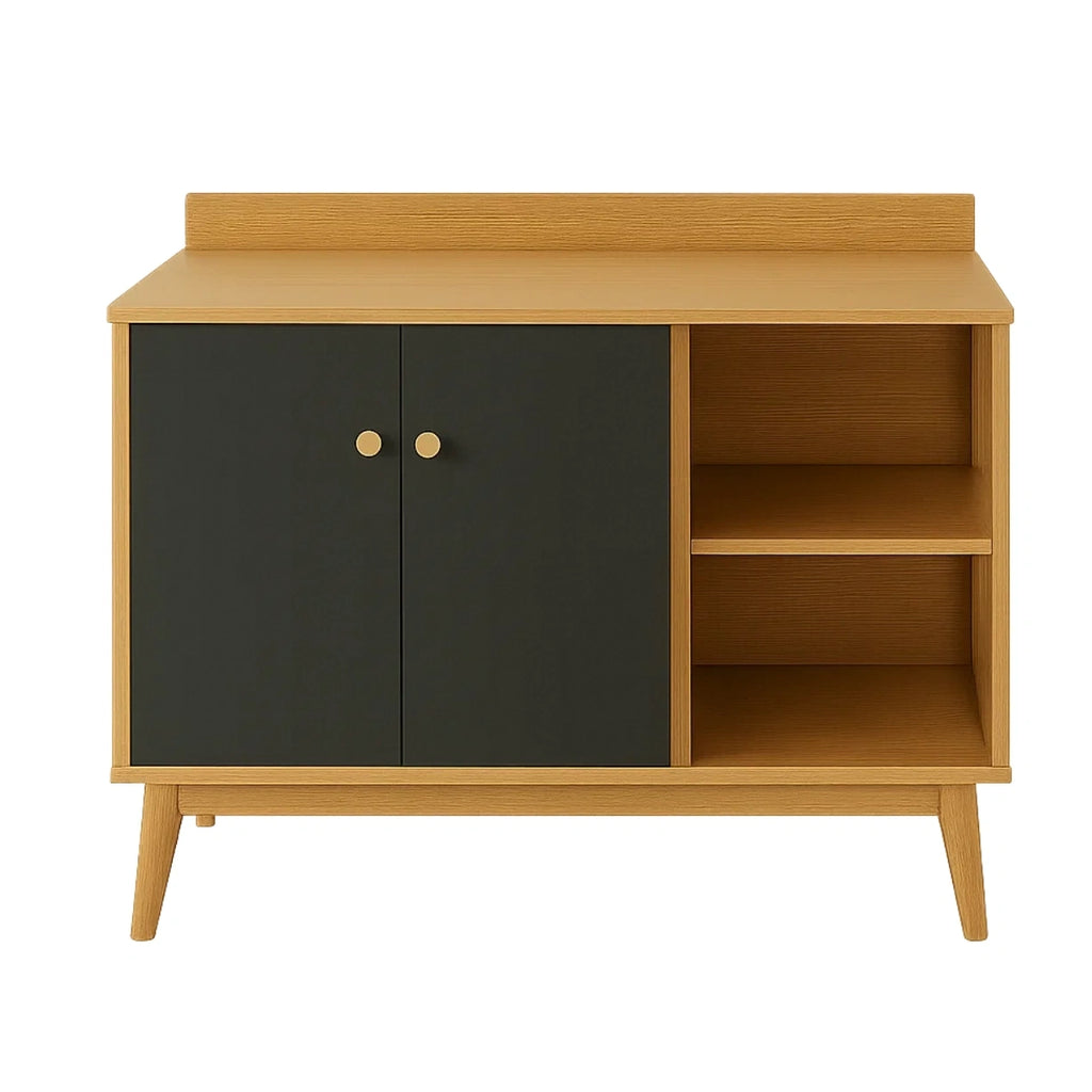 Kkken, kkkenrullebord med 2 lger og hylde, naturtr og sort, 80x40x80 cm - NCBGLbgym0wl