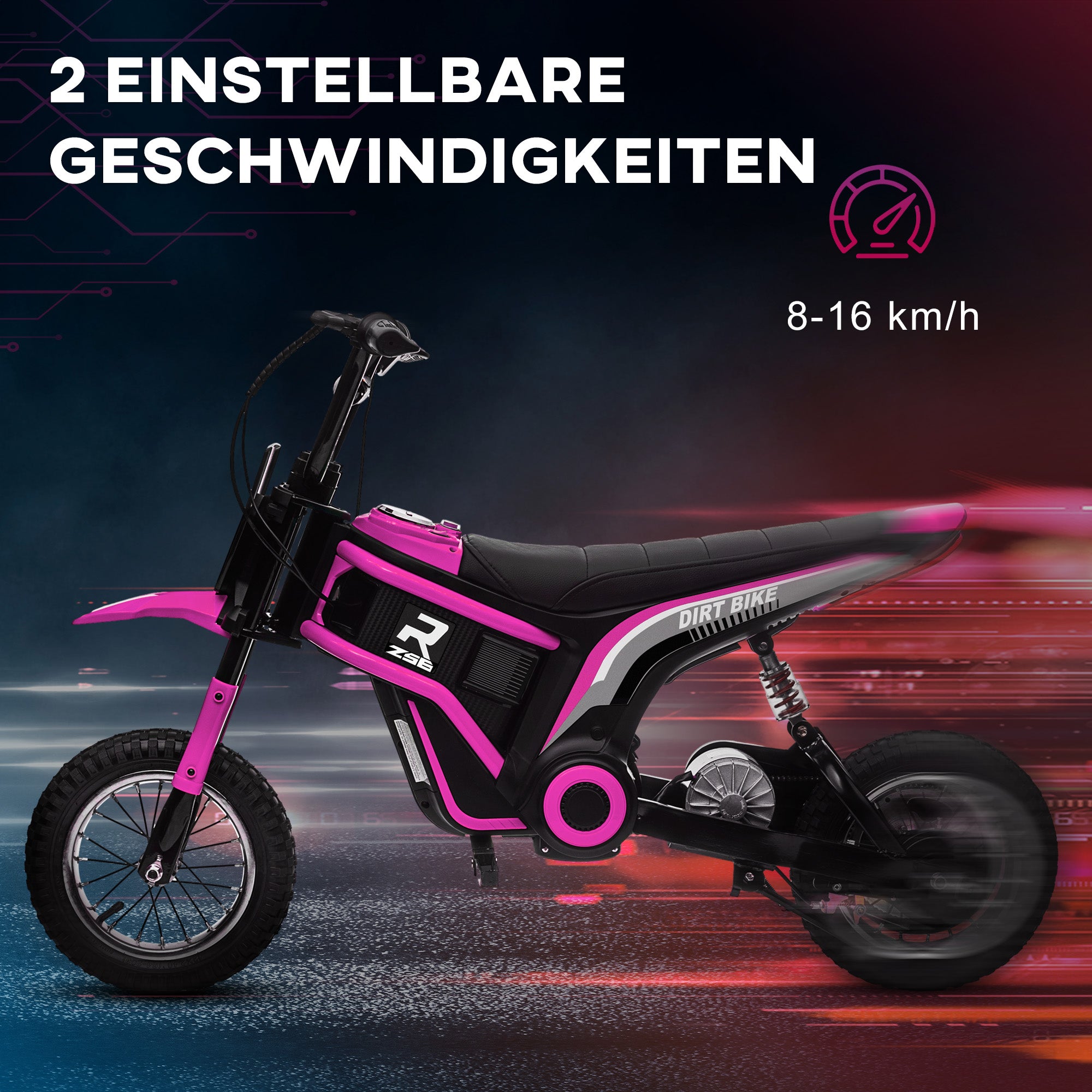 HOMCOM Kinderelektrische Motor, 24V Motorfiets met Claxon en Verlichting, Draaigashefboom, 8-16 km/u, 8-12 Jaar, Roze