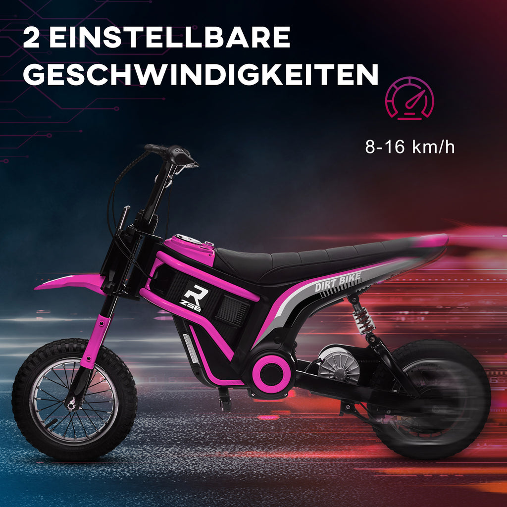 HOMCOM Kinderelektrische Motor, 24V Motorfiets met Claxon en Verlichting, Draaigashefboom, 8-16 km/u, 8-12 Jaar, Roze