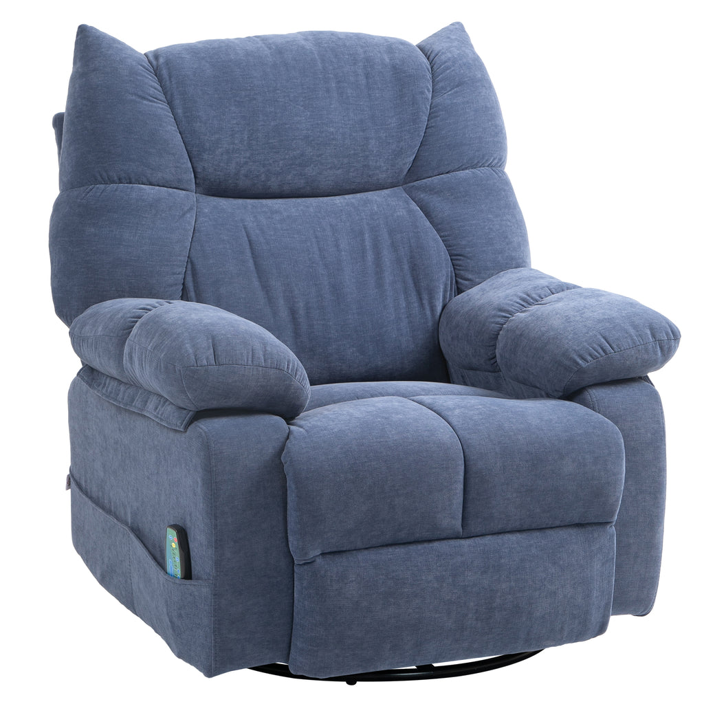 HOMCOM Massagestoel met Warmte- & Ligfunctie, Draaibaar, tot 150 kg, Metalen Frame, 98x90x98cm, Blauw
