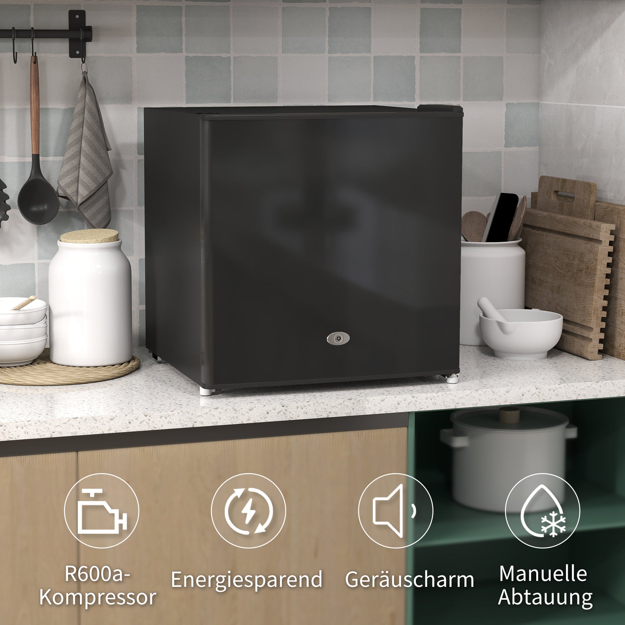 HOMCOM Mini-Vriezer 35 L Vriesbox Elektrisch Vrijstaand 45 W Mini Vriezer 47 x 44,2 x 48,8 cm Zwart
