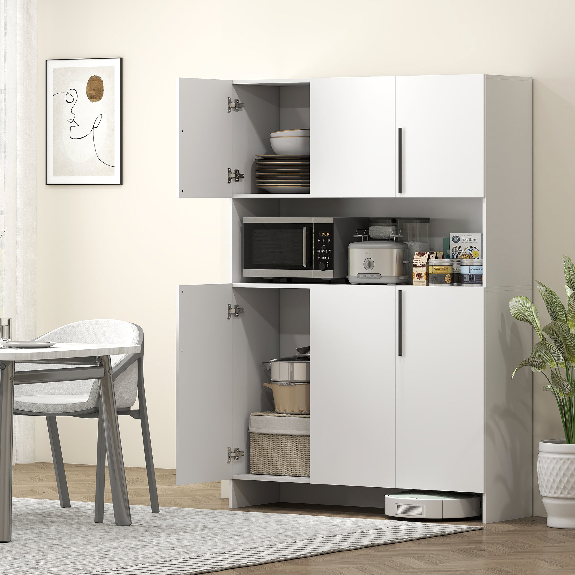 HOMCOM Keukenkast, 4 Kasten, 6 Deuren, 12 Scharnieren, Werkblad, Spaanplaat, Wit