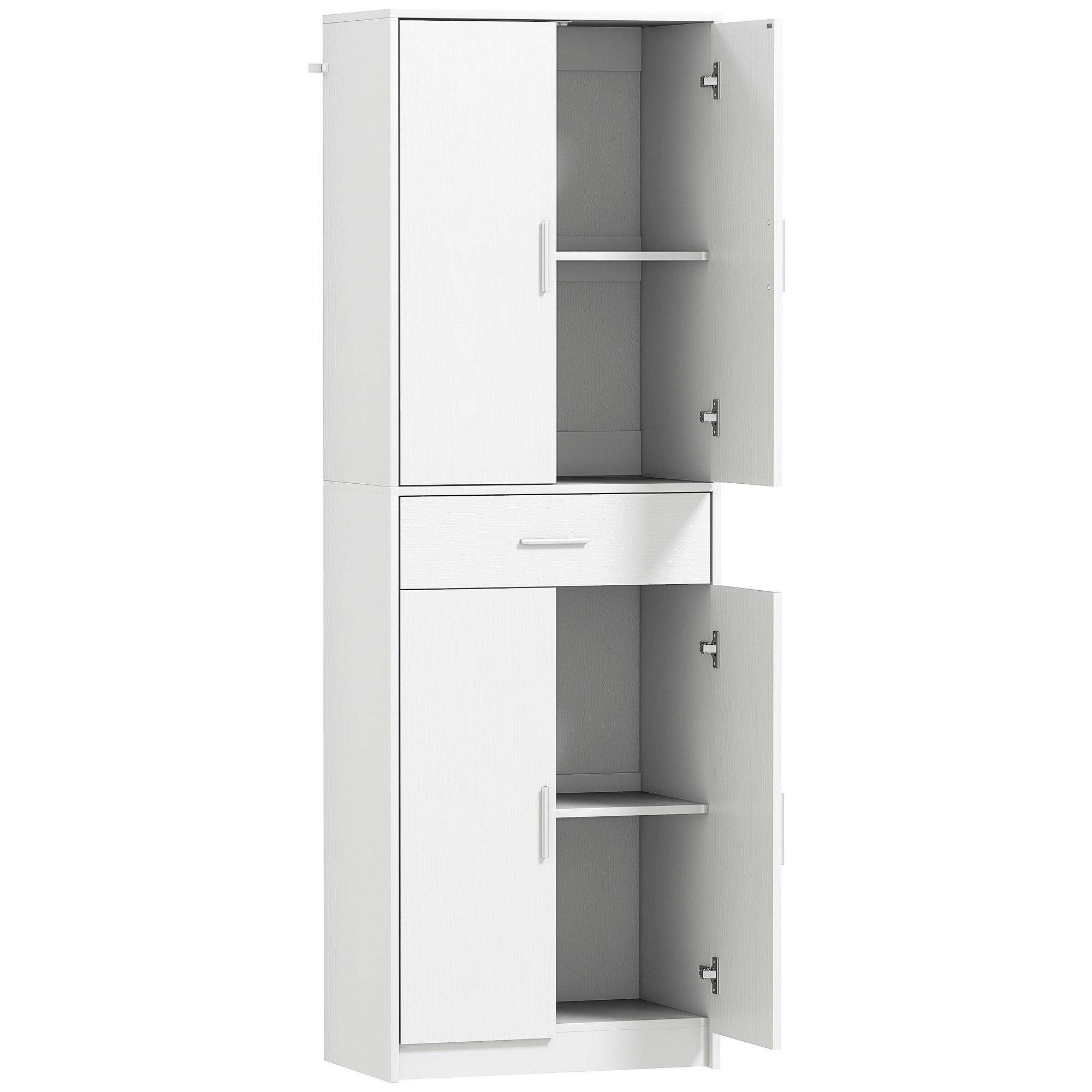 HOMCOM Keukenkast, 3-traps verstelbare planken, Spaanplaat, MDF, veel opbergruimte, Wit