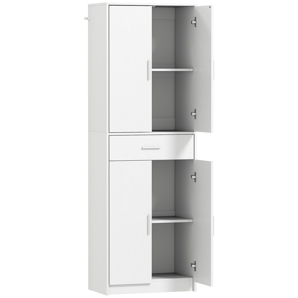 HOMCOM Keukenkast, 3-traps verstelbare planken, Spaanplaat, MDF, veel opbergruimte, Wit