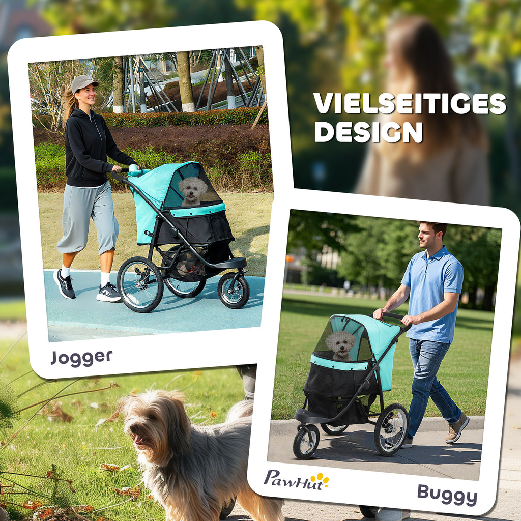 PawHut Hondenbuggy voor Kleine Honden en Katten - Met Opbergmand, Één-Klik Opvouwbaar Ontwerp, Turquoise