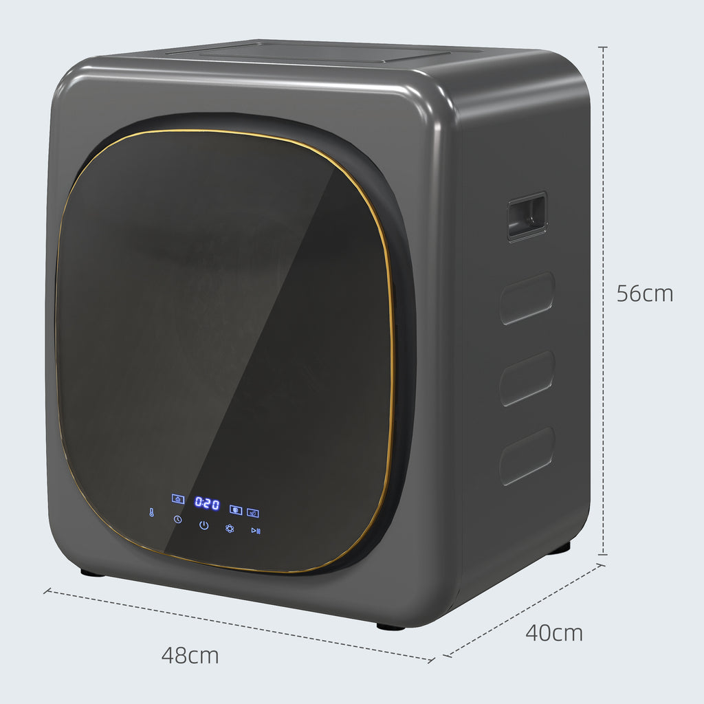 HOMCOM Wasdroger met UV-Desinfectie, Compact Ontwerp, 4 kg Capaciteit, Roestvrij Staal, Grijs