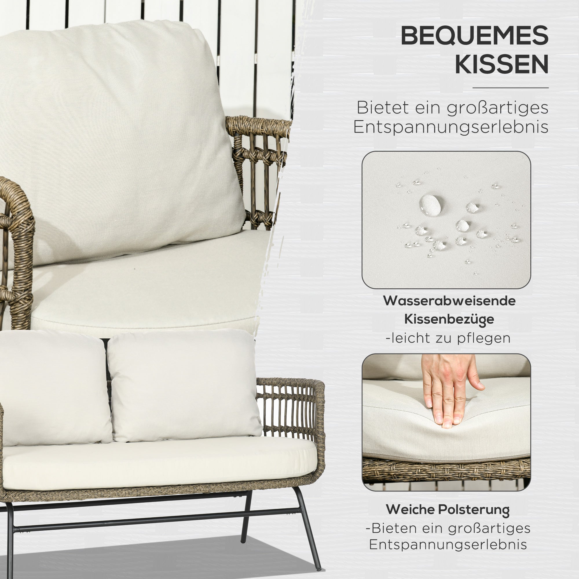 Outsunny tuinmeubels 5-delig Zitset van rotan voor buiten met kussens, aluminium