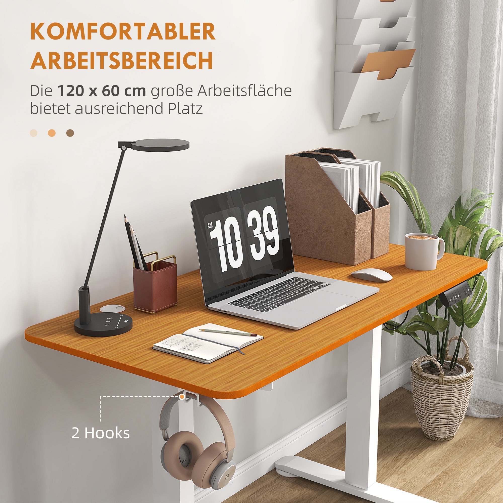 Vinsetto Zit-sta Bureau, in hoogte verstelbaar, 120x60x72-116cm, Natuur/Wit
