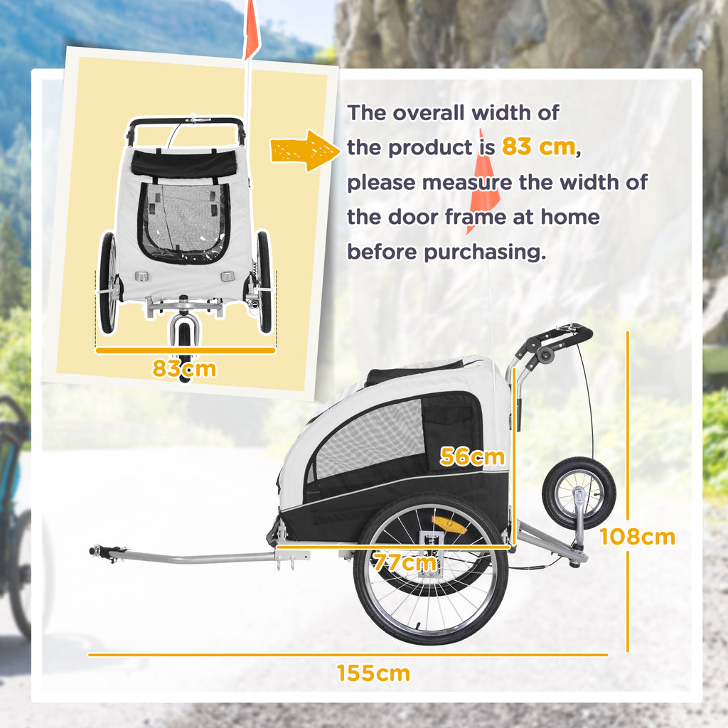 PawHut 2 in 1 hondenaanhanger fietskar jogger vlag regenhoes voor honden Wit