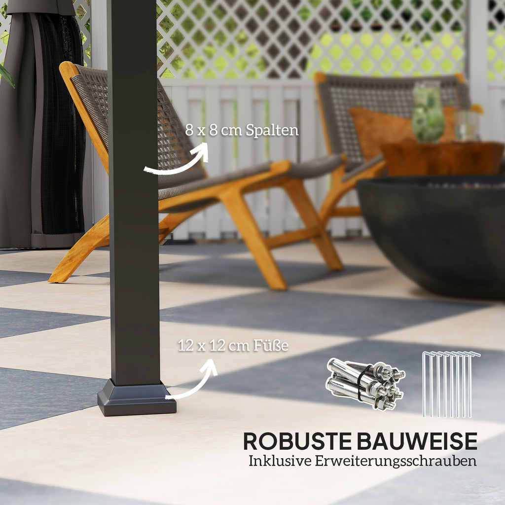 Outsunny Tuinpaviljoen, Metalen Paviljoen, Waterdicht, UV-bestendig, Terraspaviljoen met Netwanden en Gordijnen, Donkergrijs