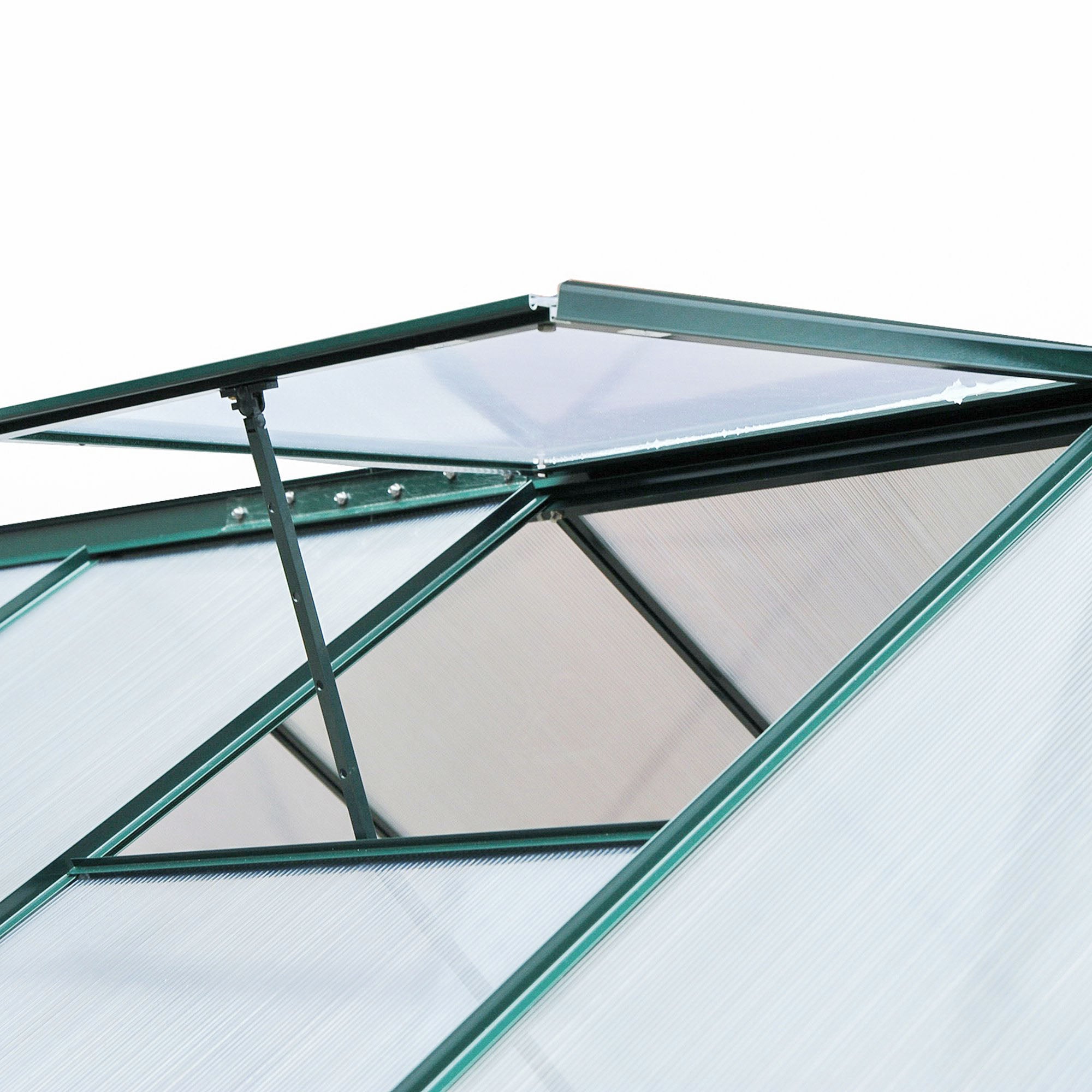 Outsunny kas met polycarbonaat behuizing en dakklep, 190x 252 x 201 cm