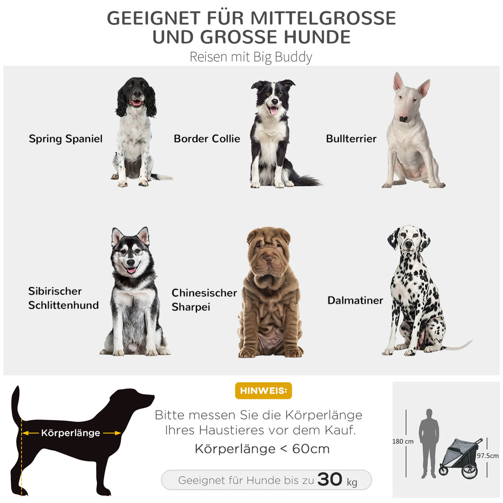 PawHut Hondenbuggy, opvouwbaar, opklapbaar, Ligkussen, Stalen frame, Grijs/Zwart