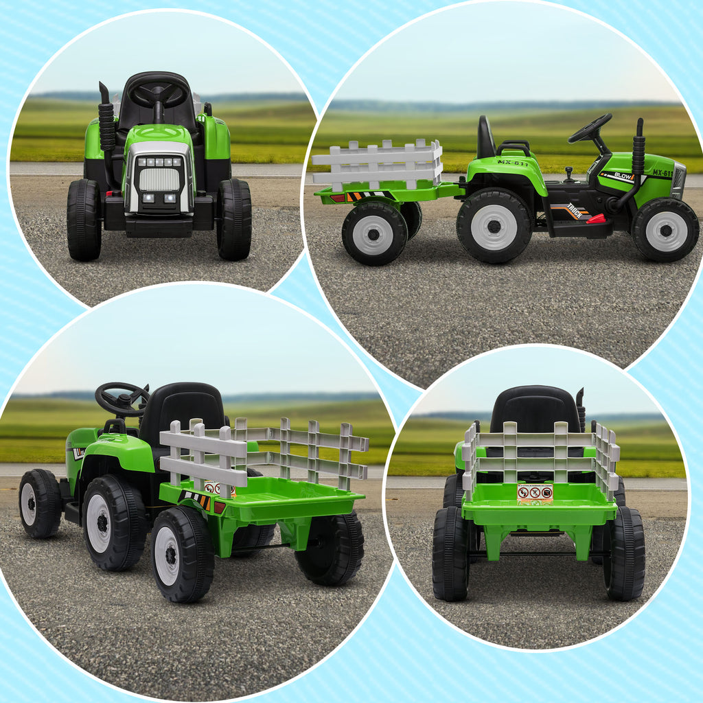 HOMCOM Elektrische kinderauto, kindertractor, inclusief ouderlijke afstandsbediening, maximale snelheid van 6 km/u, groen + zwart