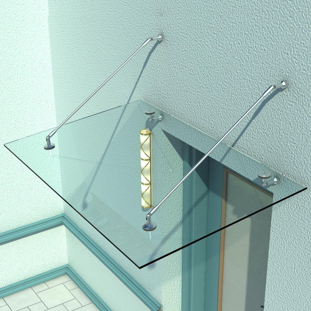HOMCOM Glazen luifel voordak huisdeur roestvrije staal gehard glas 150X90 cm