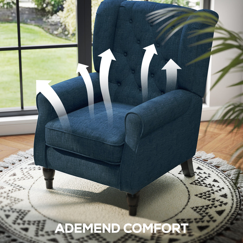 HOMCOM Elegante Oorfauteuil, Dik Gepolsterd, Afneembare Hoes, 74 x 86 x 102 cm, Blauw