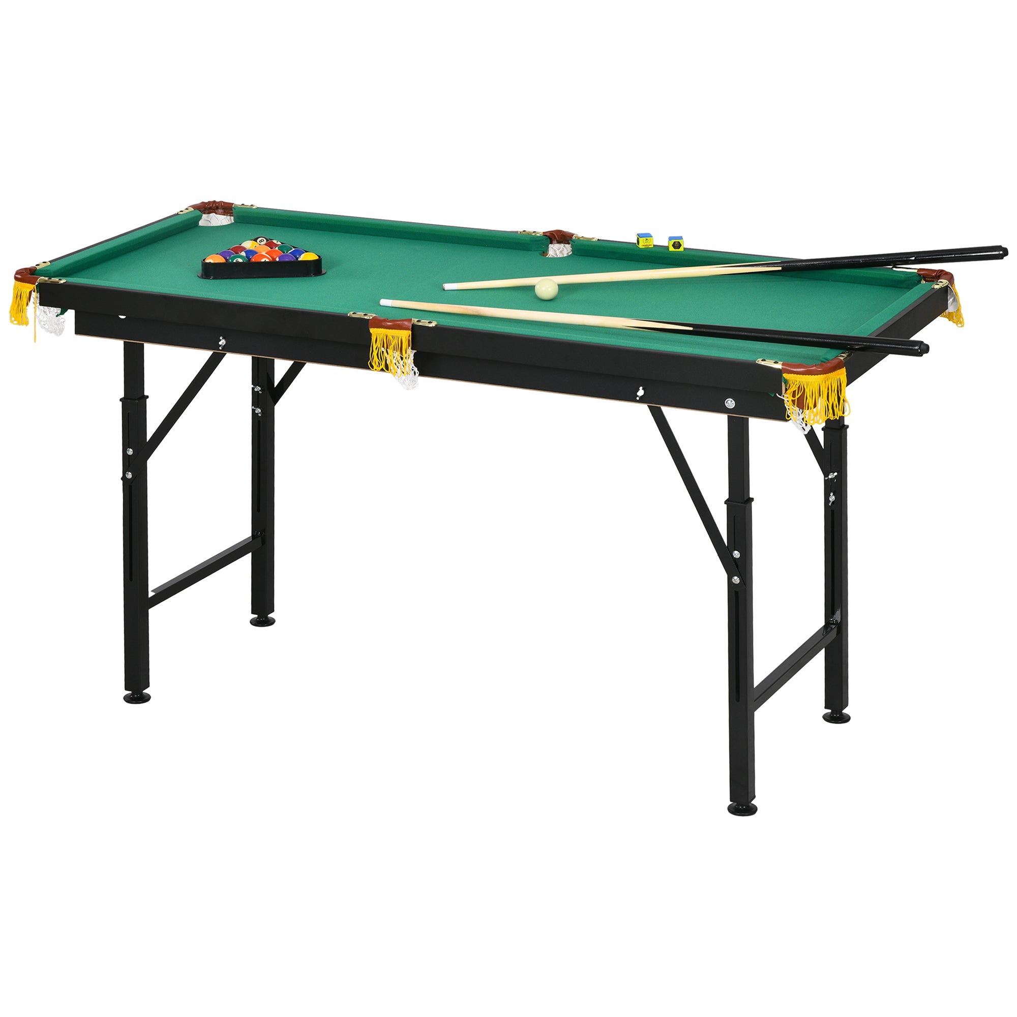 SPORTNOW Biljarttafel, inklapbaar, verstelbare hoogte, incl. driehoek/2 keus/16 ballen, Groen