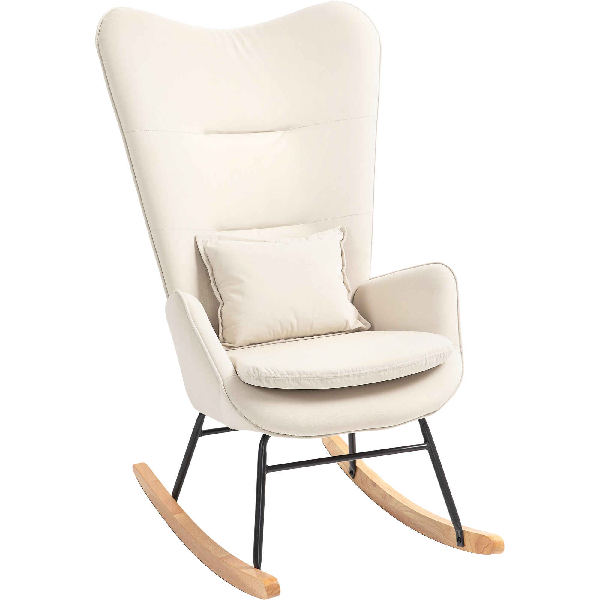 HOMCOM Schommelstoel in Samt-uitstraling met Lendenkussen, tot 120 kg, 67 x 85 x 112 cm, Crèmewit