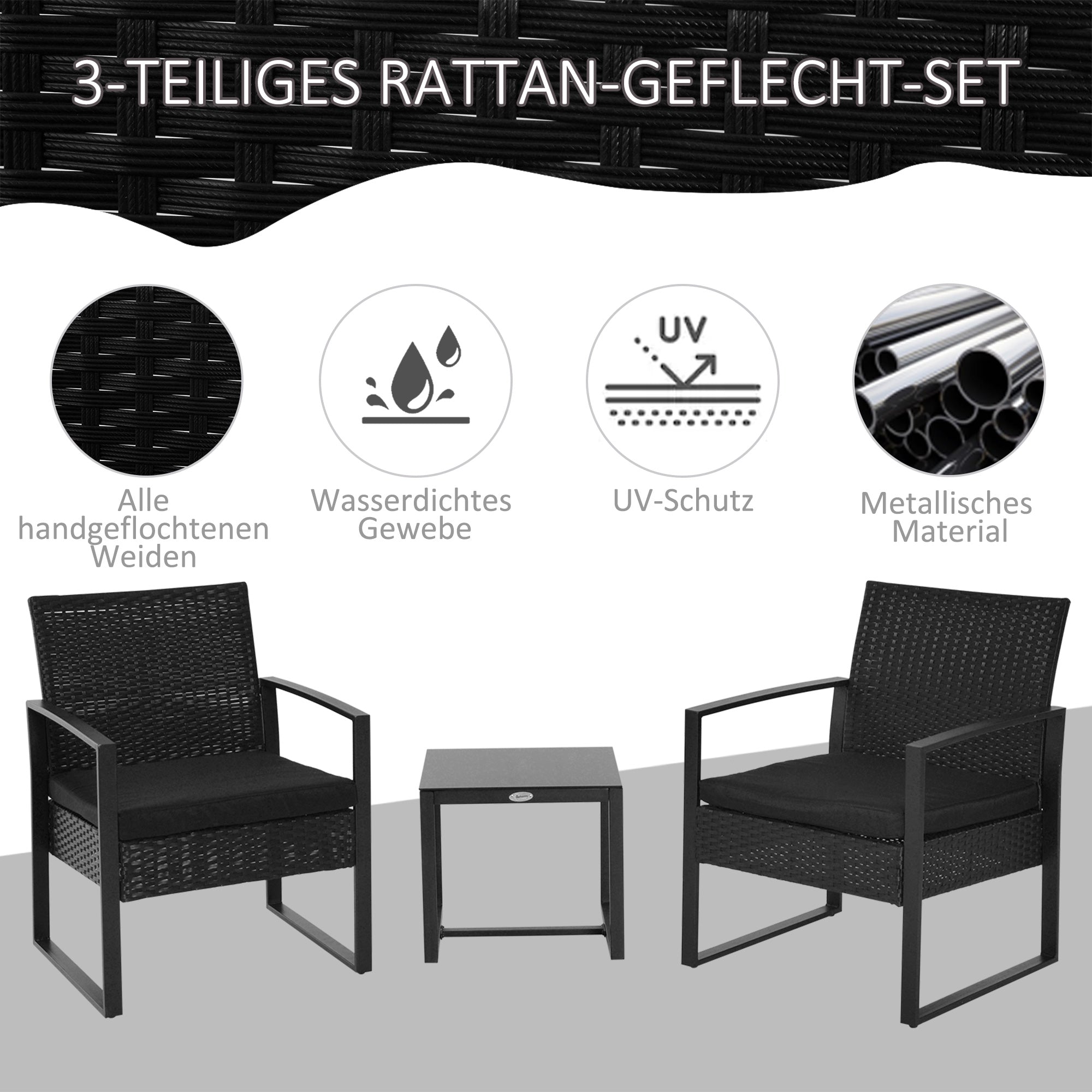 Poly-rotan zitgroep 5-delig Tuinset met kussens tuin zwart