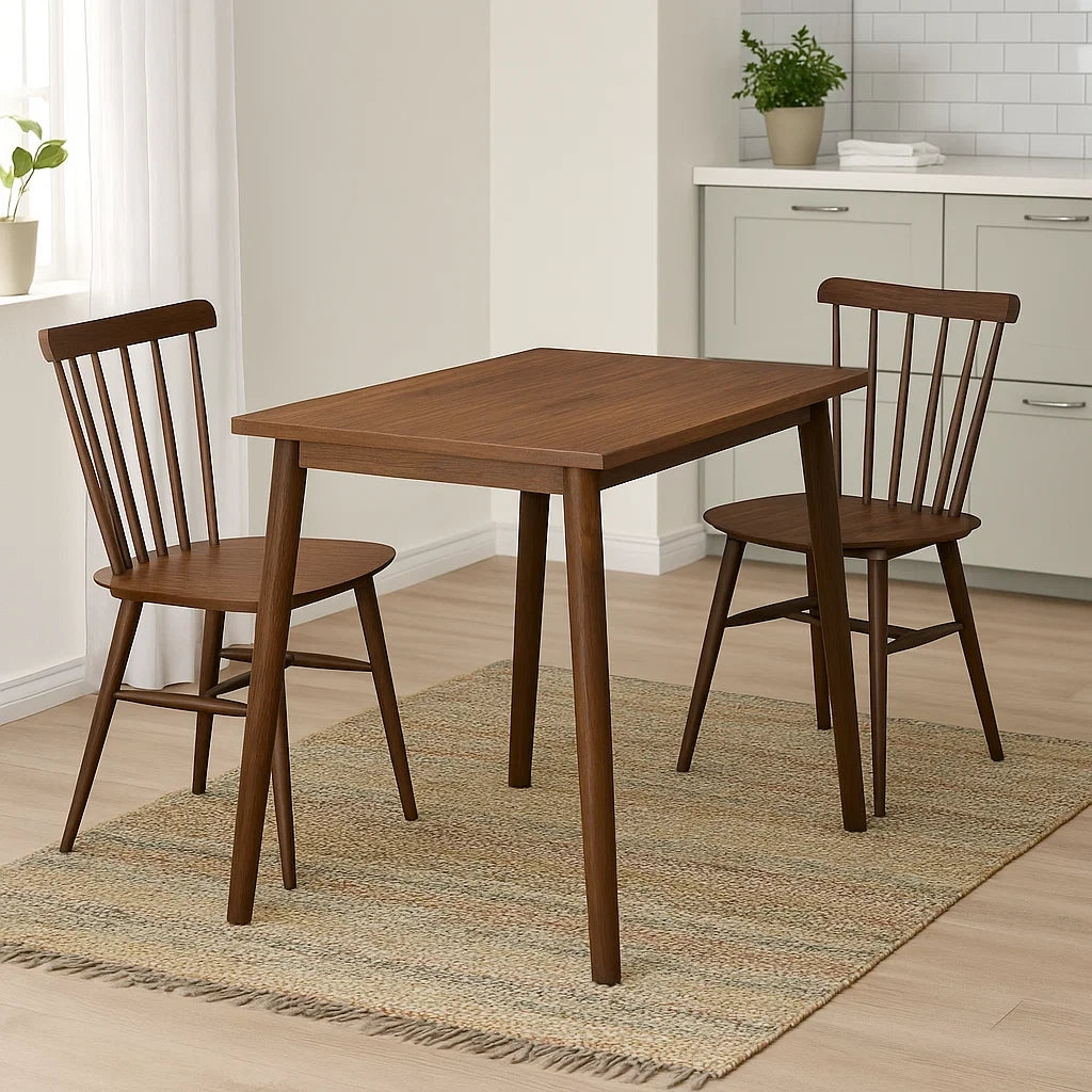 Spisest med 2 sder, tr, brunt, rektangulrt bord med stole, 80x40x75 cm, til spisestue eller kkken - Vi5zgGd4xGgE