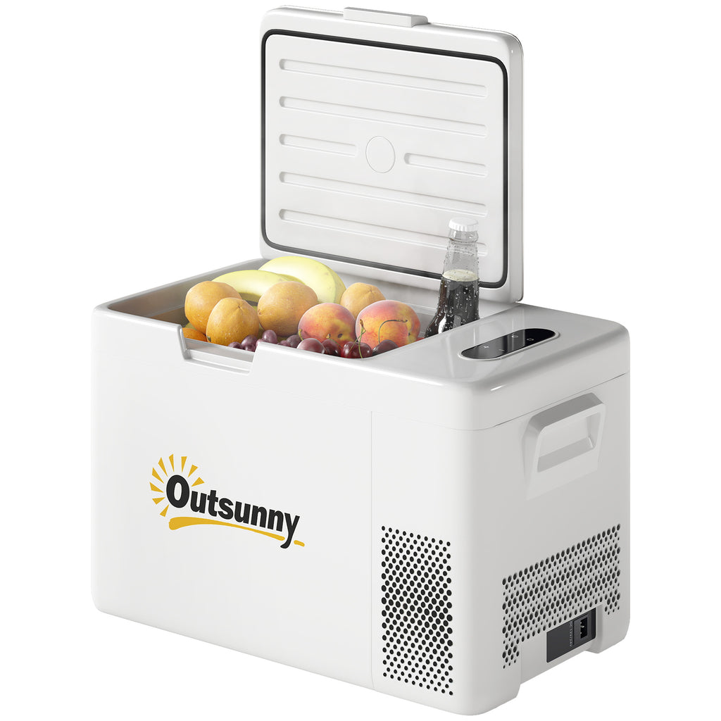 Outsunny 22 Liter Campingkoelkast, Autokoelkast, Koelbox met LED-Licht, AC- en DC-Adapter, Stille Werking, Crèmewit
