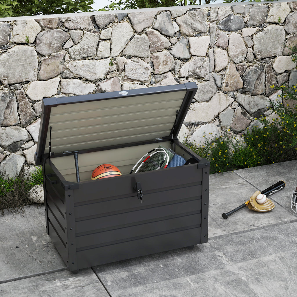 Outsunny Buiten Opbergbox Tuinkist Kussenbox, weerbestendig, 4 Wielen, 100 cm x 62 cm x 65 cm, Donkergrijs