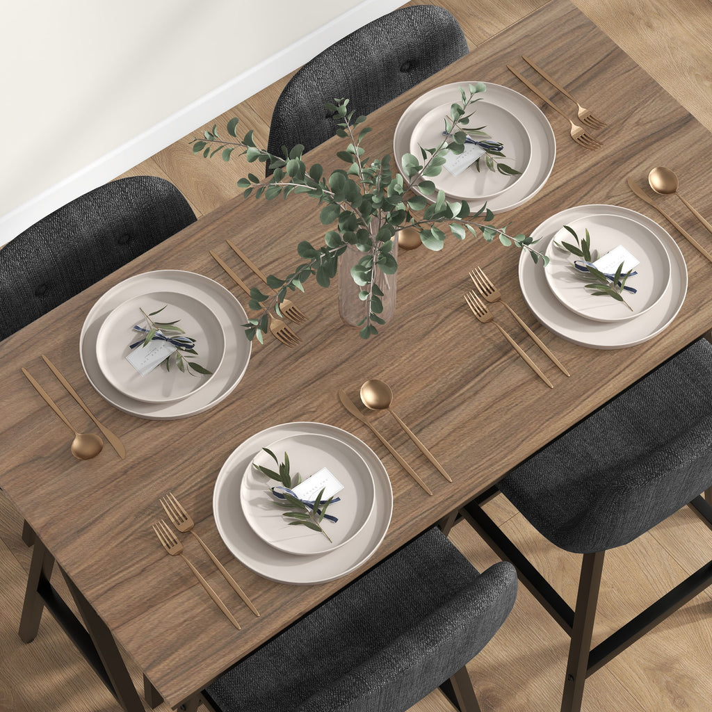 HOMCOM 5-delige Bargarnituur, Tafel en 4 Stoelen, Knoopafwerking, Dikke Bekleding, Linnenlook, Donkergrijs
