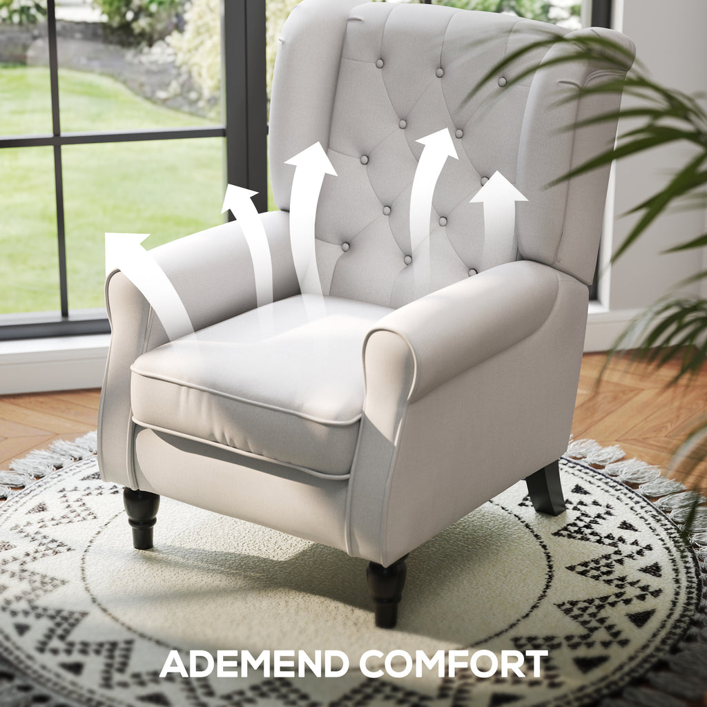 HOMCOM Elegante Oorfauteuil, Dik Gepolsterd, Afneembare Hoes, 74 x 86 x 102 cm, Crèmewit