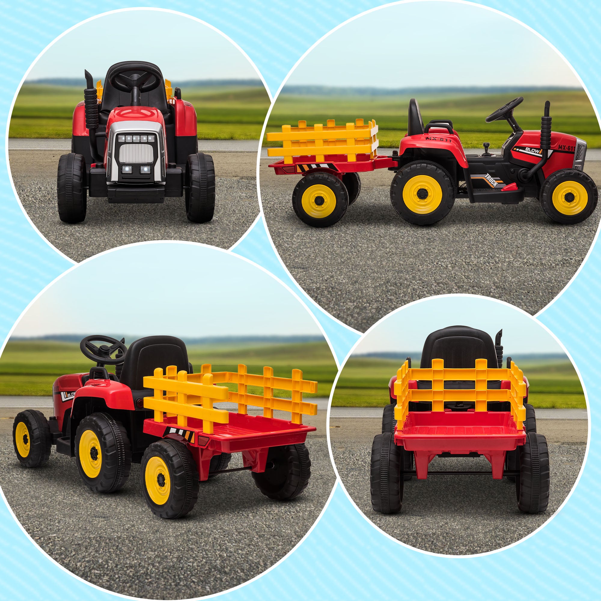 HOMCOM Elektrische kinderauto, kindertractor, inclusief ouderlijke afstandsbediening, maximale snelheid van 6 km/u; Rood + Zwart
