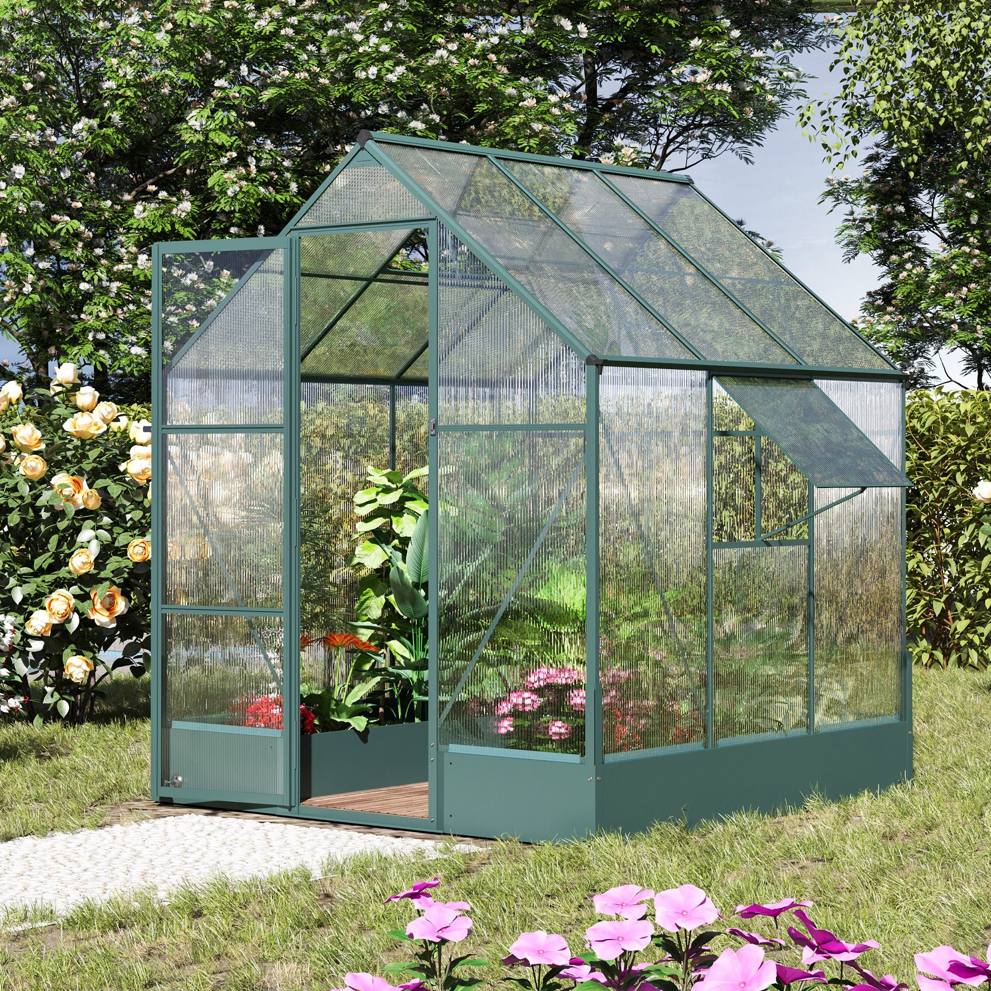 Outsunny Kas voor in de tuin kweekkas tomatenhuis koude kas 190 x 190 x 220 cm